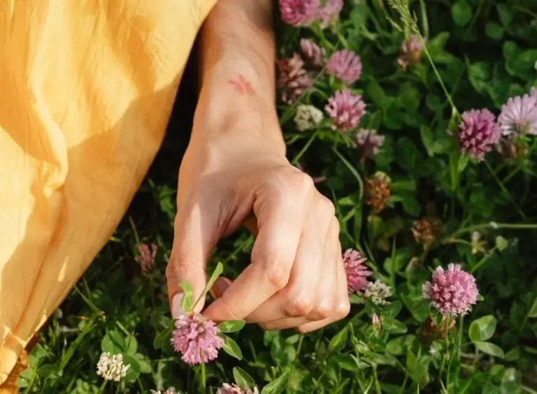 Une personne allongée au milieu de fleurs des champs