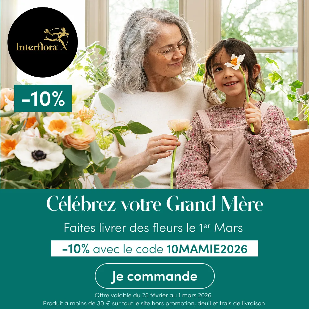 -10% sur le site Interflora avec le code 10MAMIE2026 à partir de 30€ d'achats