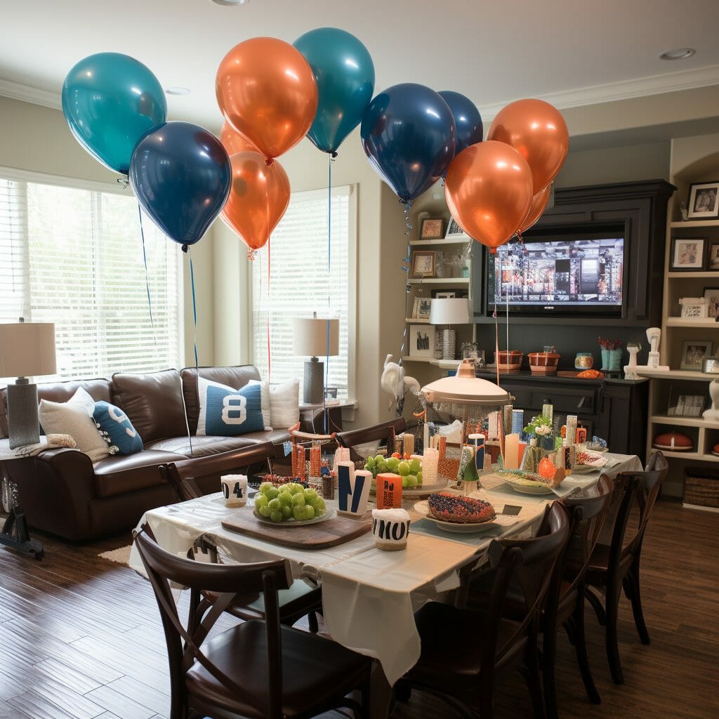 Salon décoré pour un anniversaire dans le thème Football