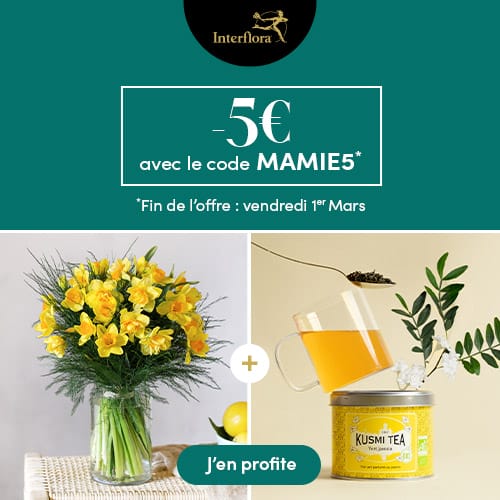 Promotion Interflora -5€ offerts sur le bundle Jonquilles + Thé Kusmi Tea avec le code MAMIE5