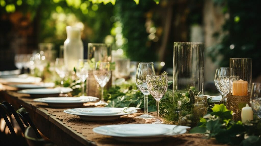 Table de mariage décorée avec du lierre