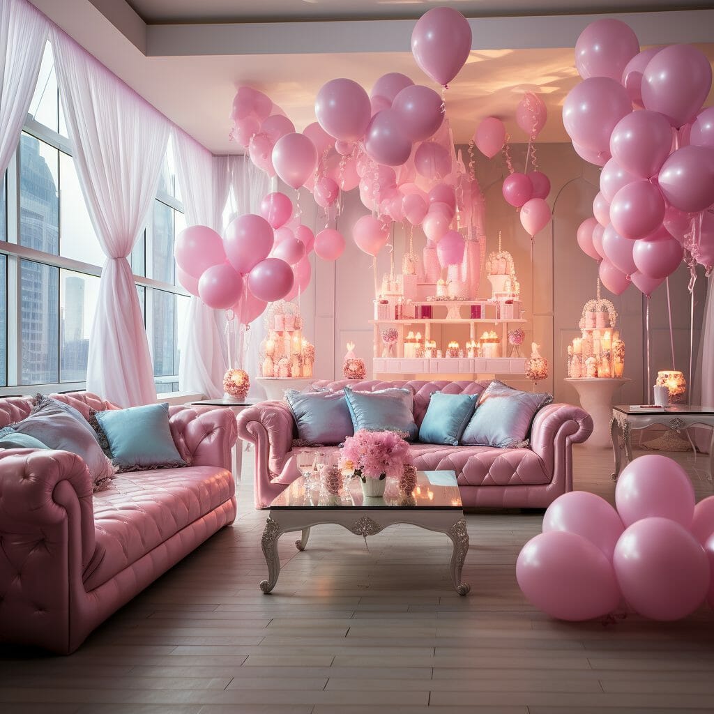 Salon décoré pour un anniversaire dans le thème Princesse