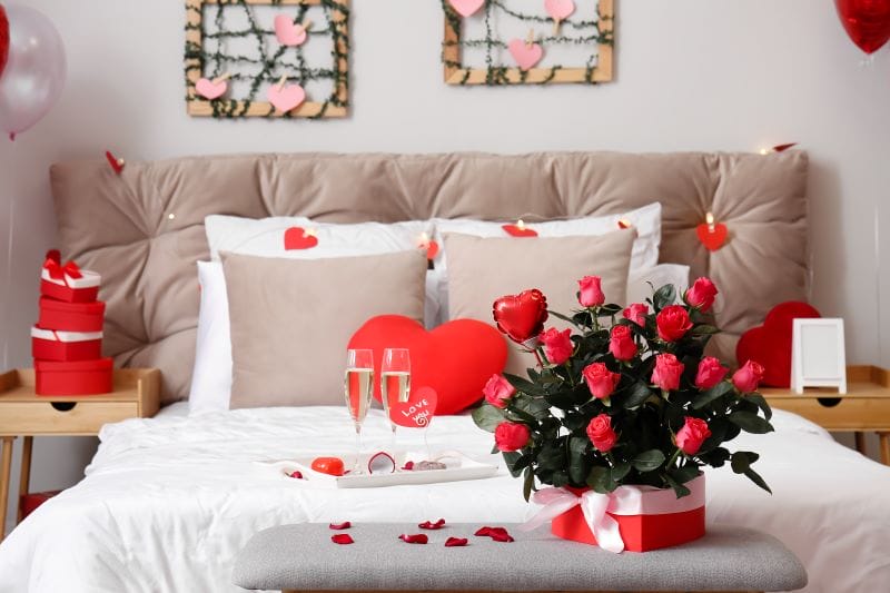 Chambre décorée pour la Saint Valentin