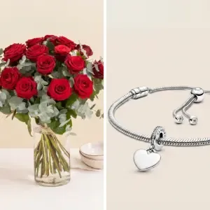 Roses rouges et son duo bracelet et charm Pandora