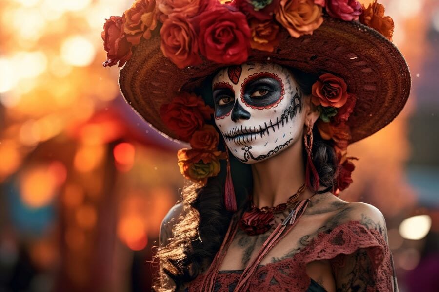 Une femme déguisée pour le Dia de los Muertos
