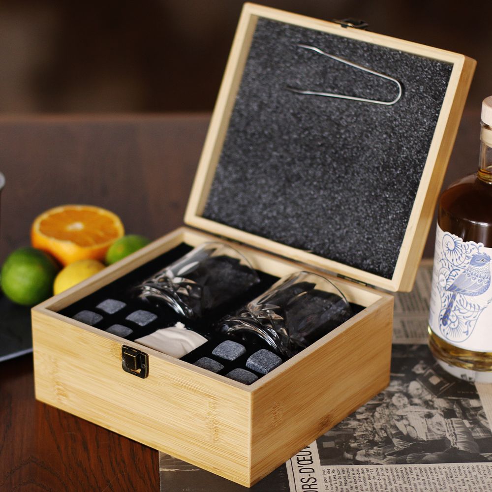 Coffret Cadeau Verres à Whisky + Pierres De Granit – Idéal Anniversaire, Noël, Saint-Valentin Homme