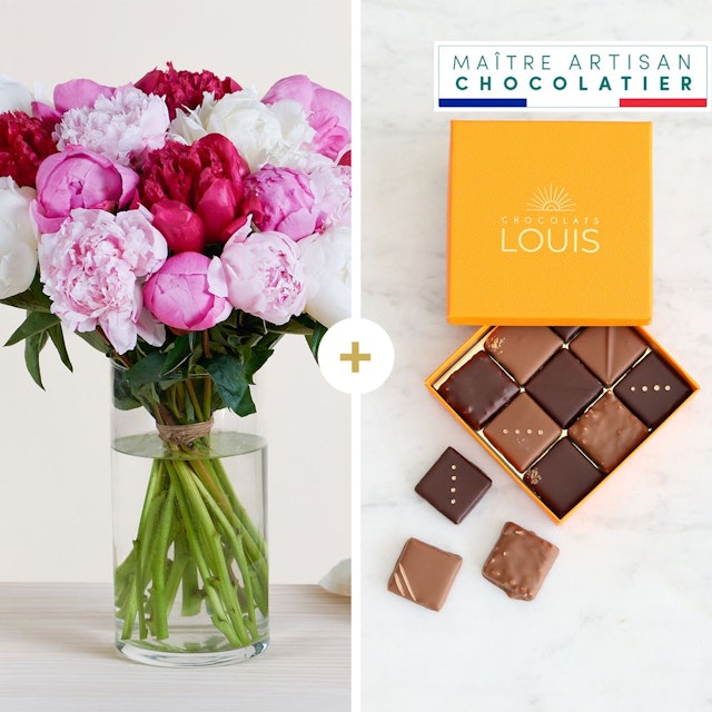 Brassée de pivoines variées et ses chocolats