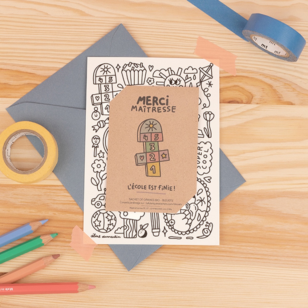 Carte de vœux graines à colorier - Merci Maîtresse