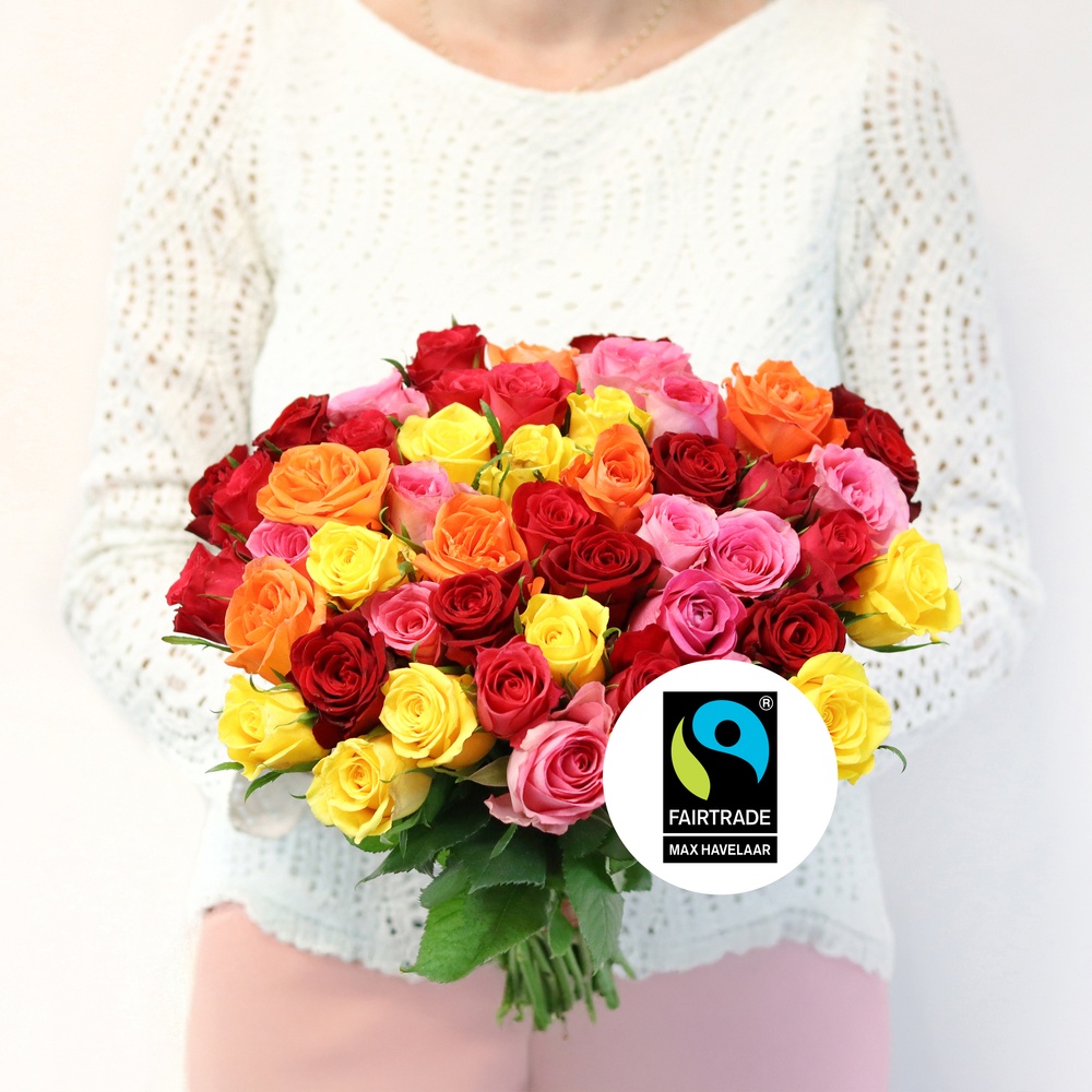 Brassée de roses multicolores Max Havelaar