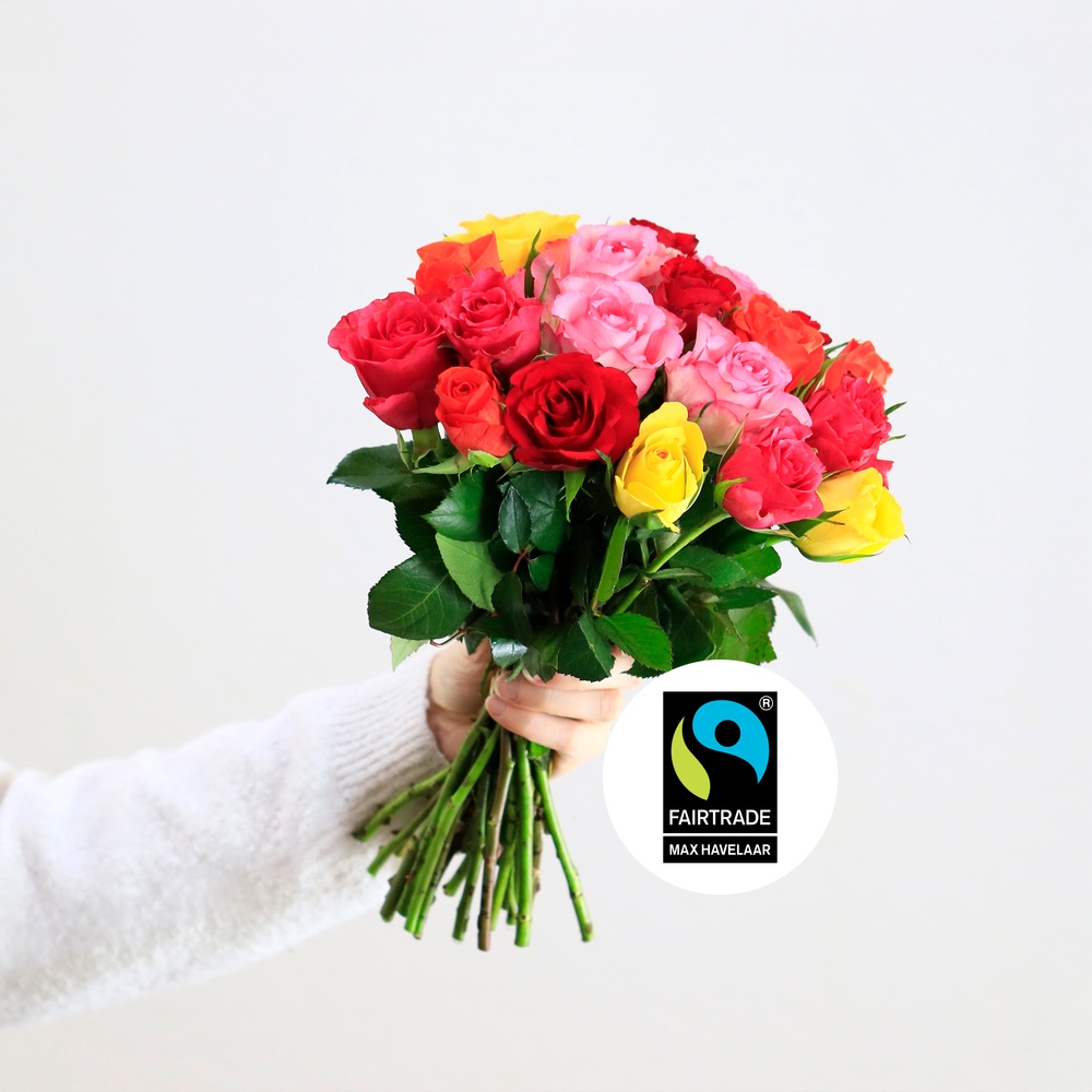 Brassée de 20 roses multicolores