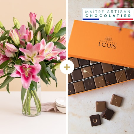 Brassée de lys roses et ses chocolats
