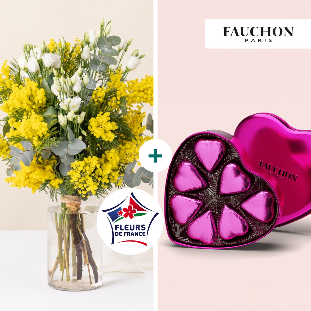 Bouquet de mimosa et son coeur Fauchon