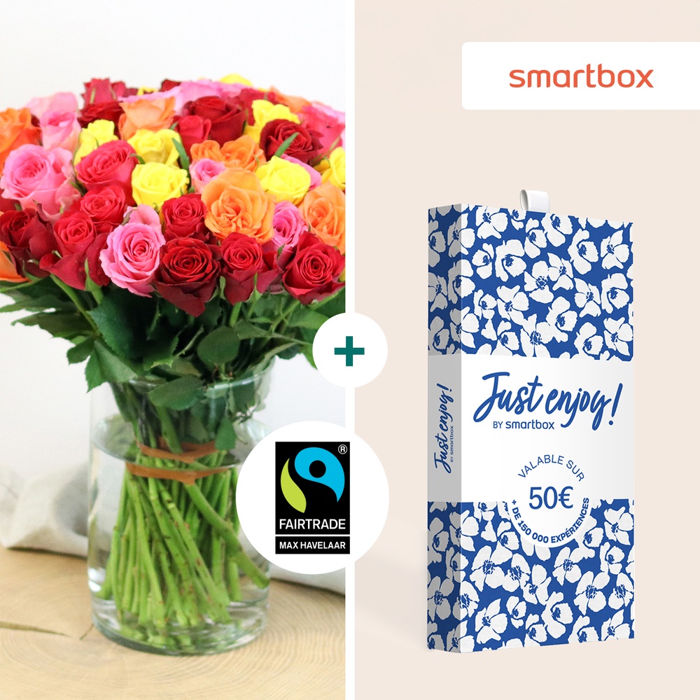 Brassée de roses multicolores et sa Smartbox
