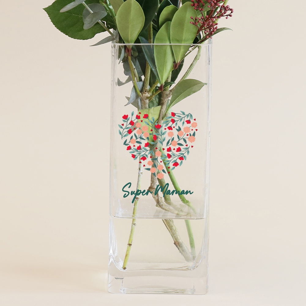 Vase personnalisé cubique - Coeur fleuri