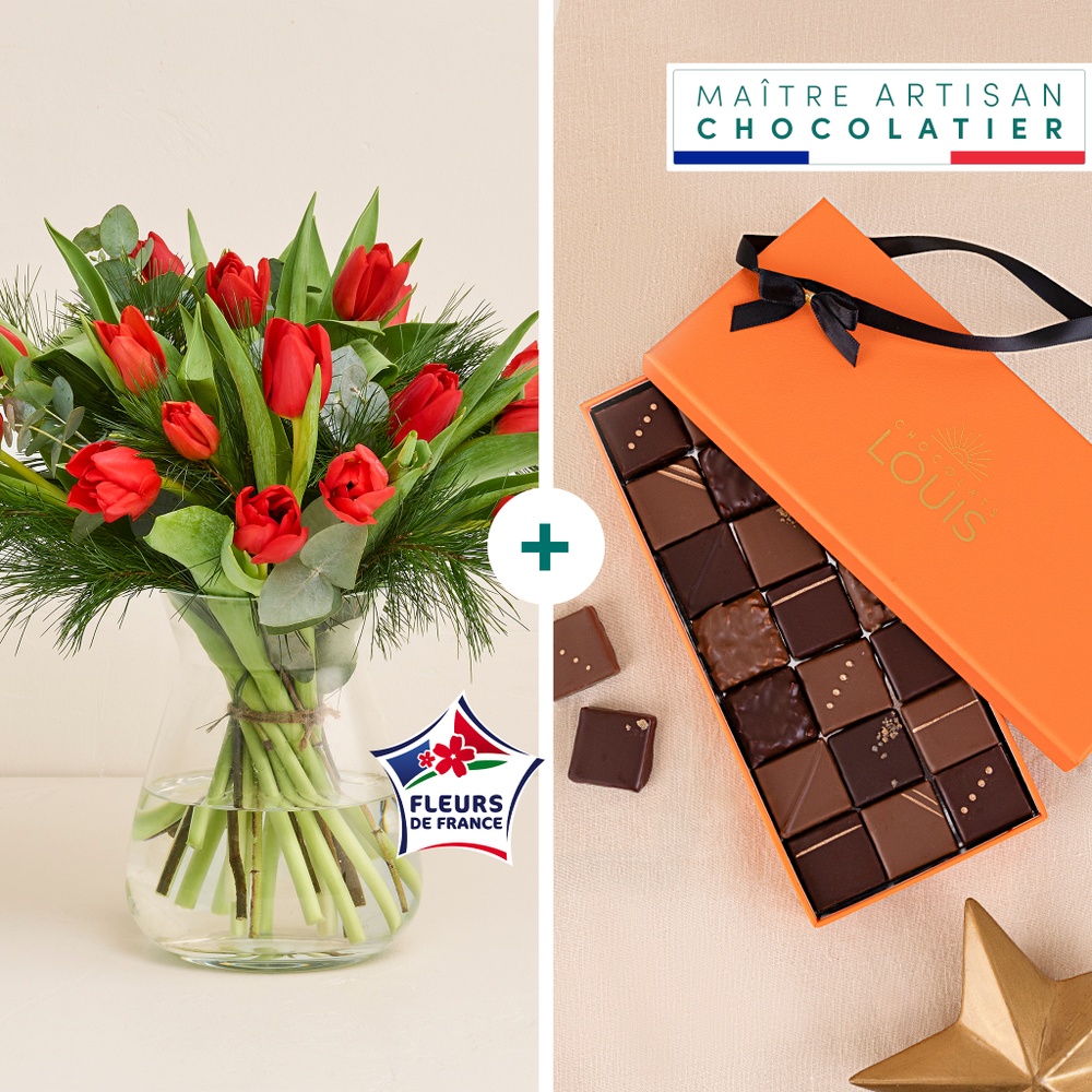 Bouquet de tulipes et chocolats