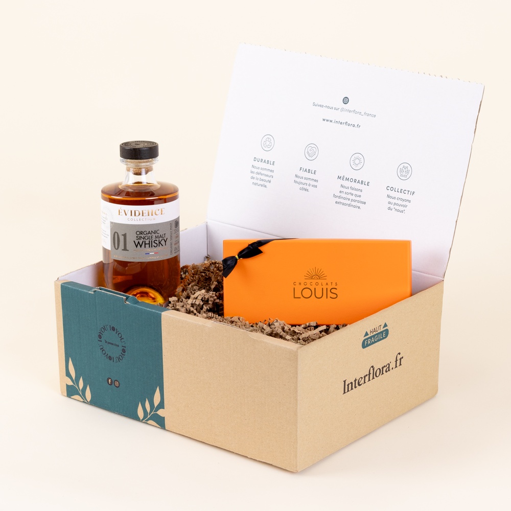 Coffret cadeau whisky et chocolat