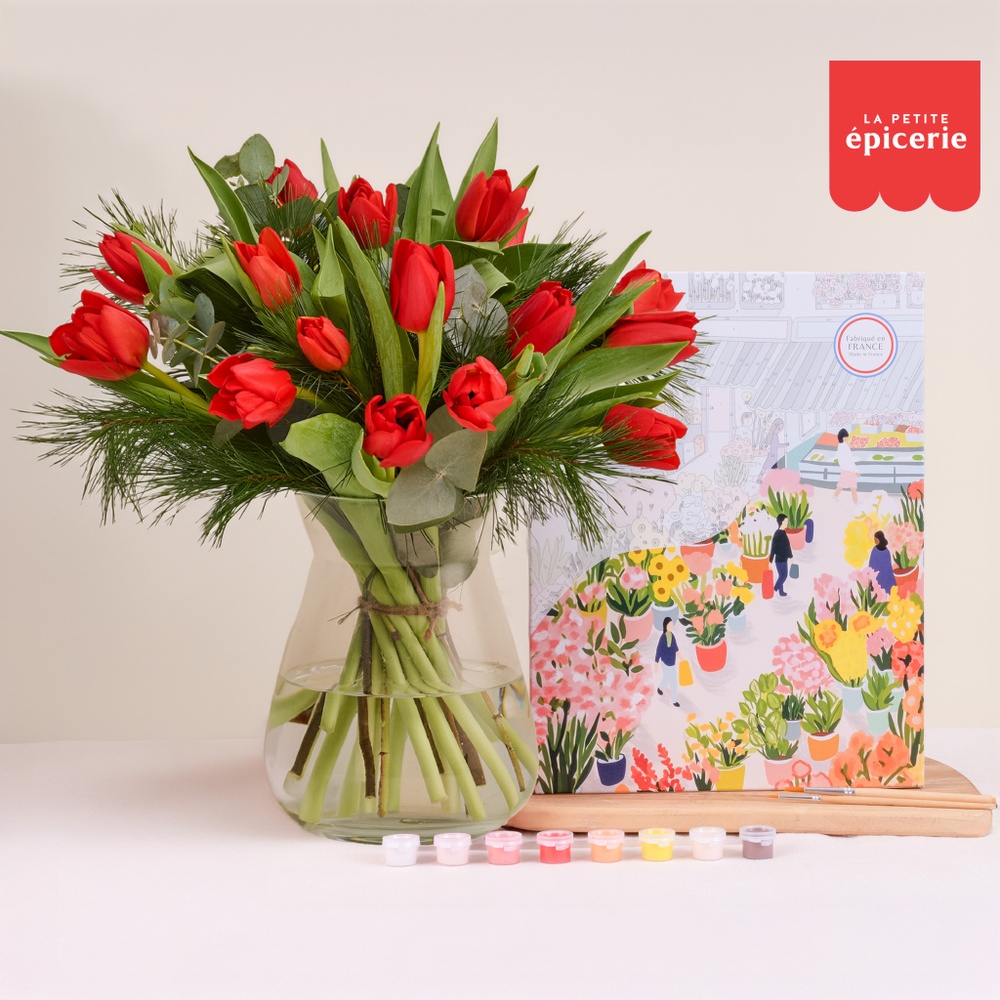 Tulipes rouges et sa peinture sur numéro
