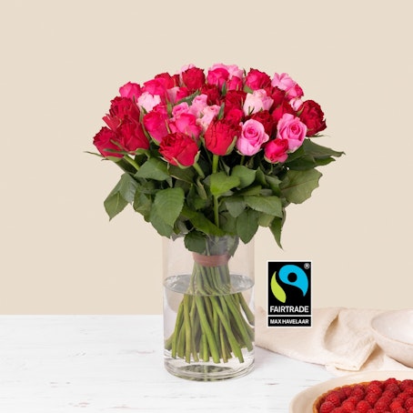 Brassée de roses rouges et roses Max Havelaar