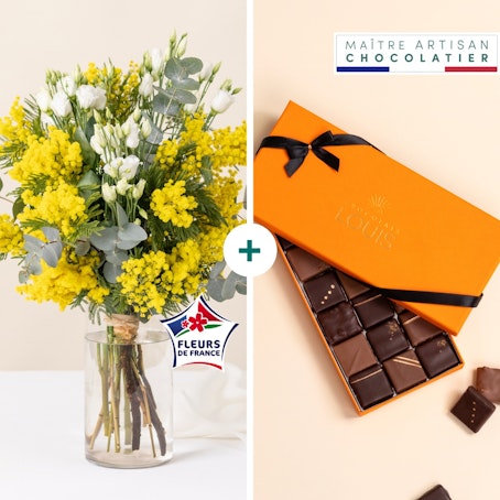 Bouquet de mimosa et ses chocolats