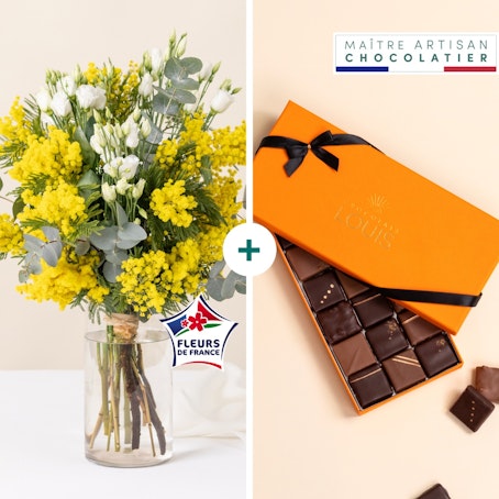 Bouquet de mimosa et ses chocolats