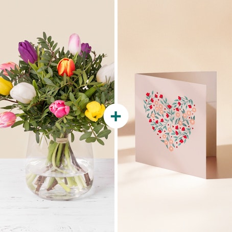 Brassée de tulipes et sa carte message à personnaliser
