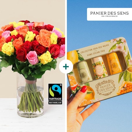 Roses et son coffret crèmes mains - Panier des sens