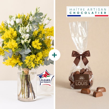 Bouquet de mimosas et ses chocolats