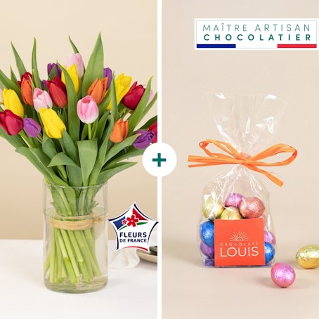 Brassée de tulipes et ses petits œufs de Pâques