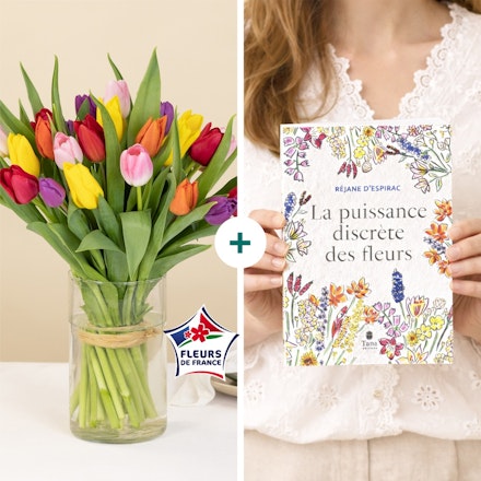 Tulipes et livre "La puissance discrète des fleurs"