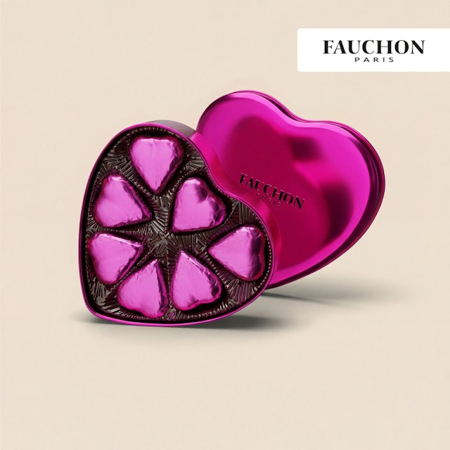 Rose éternelle et ses chocolats coeur Fauchon