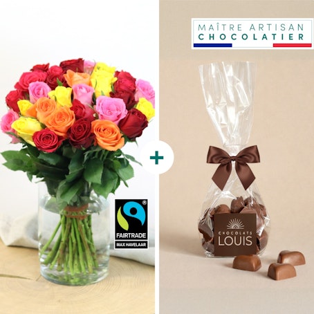 Roses et ses chocolats cœurs