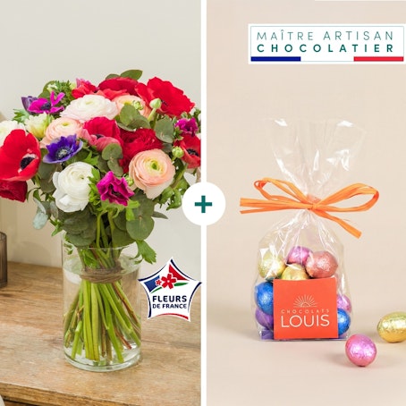 Anémones et renoncules et ses petits oeufs en chocolat