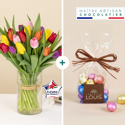 Brassée de tulipes et ses petits œufs de Pâques