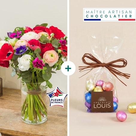 Anémones et renoncules et ses petits oeufs en chocolat