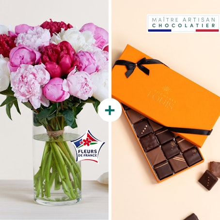 Brassée de pivoines variées et ses chocolats