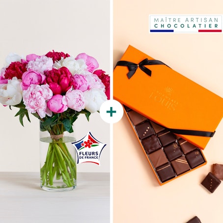 Brassée de pivoines variées et ses chocolats