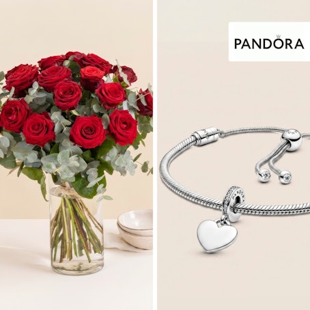 Roses rouges et son duo bracelet et charm Pandora