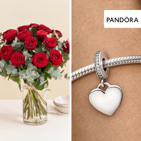 Roses rouges et son Charm iconique Pandora