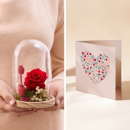 Rose éternelle rouge et sa carte message