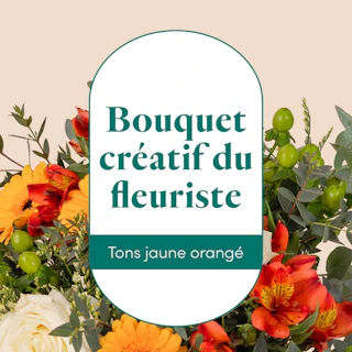 Le bouquet créatif du fleuriste jaune orangé