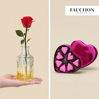 Rose éternelle et ses chocolats coeur Fauchon