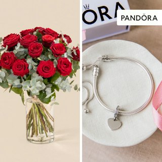 Roses rouges et son duo bracelet et charm Pandora