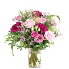 Bouquet de fleurs Bois de rose et son vase