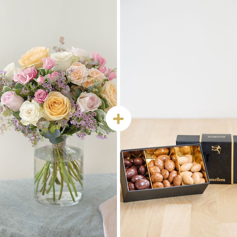 Bouquet Délicatesse et ses amandes au chocolat - Fleurs & Cadeaux Interflora