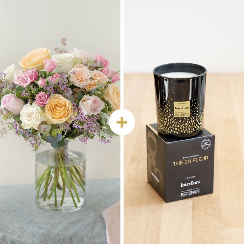 Interflora - Bouquet Délicatesse et Bougie Esteban - Livraison Fleurs & Cadeaux en 4H