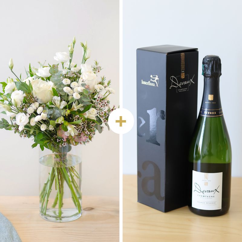 Bouquet de Fleurs Paradis blanc et Champagne Devaux - Interflora - Livraison Cadeau en 4H