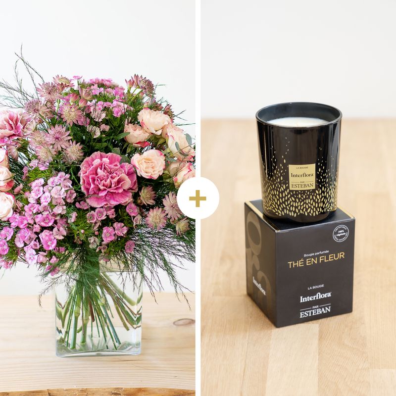 Idée Cadeau Interflora : Bouquet de fleurs et bougie parfumée Esteban