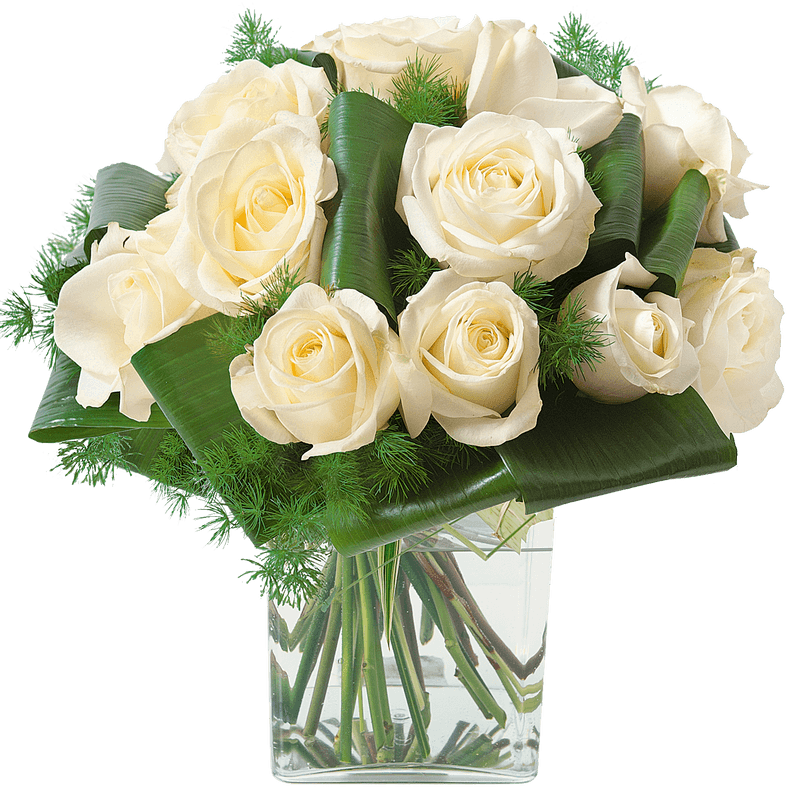 Fleurs Deuil - Bouquet rond de roses blanches - Livraison Interflora