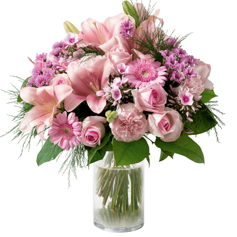 Fleurs Deuil Interflora : Bouquet rond avec lys et roses - Livraison Enterrement