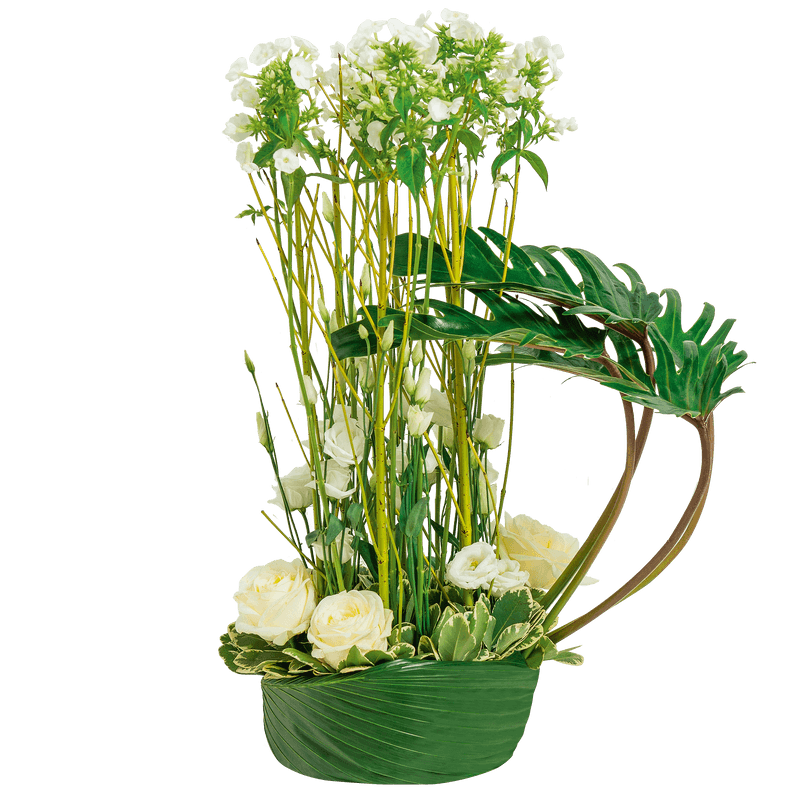Création contemporaine de fleurs naturelles blanches - Fleurs Deuil Interflora